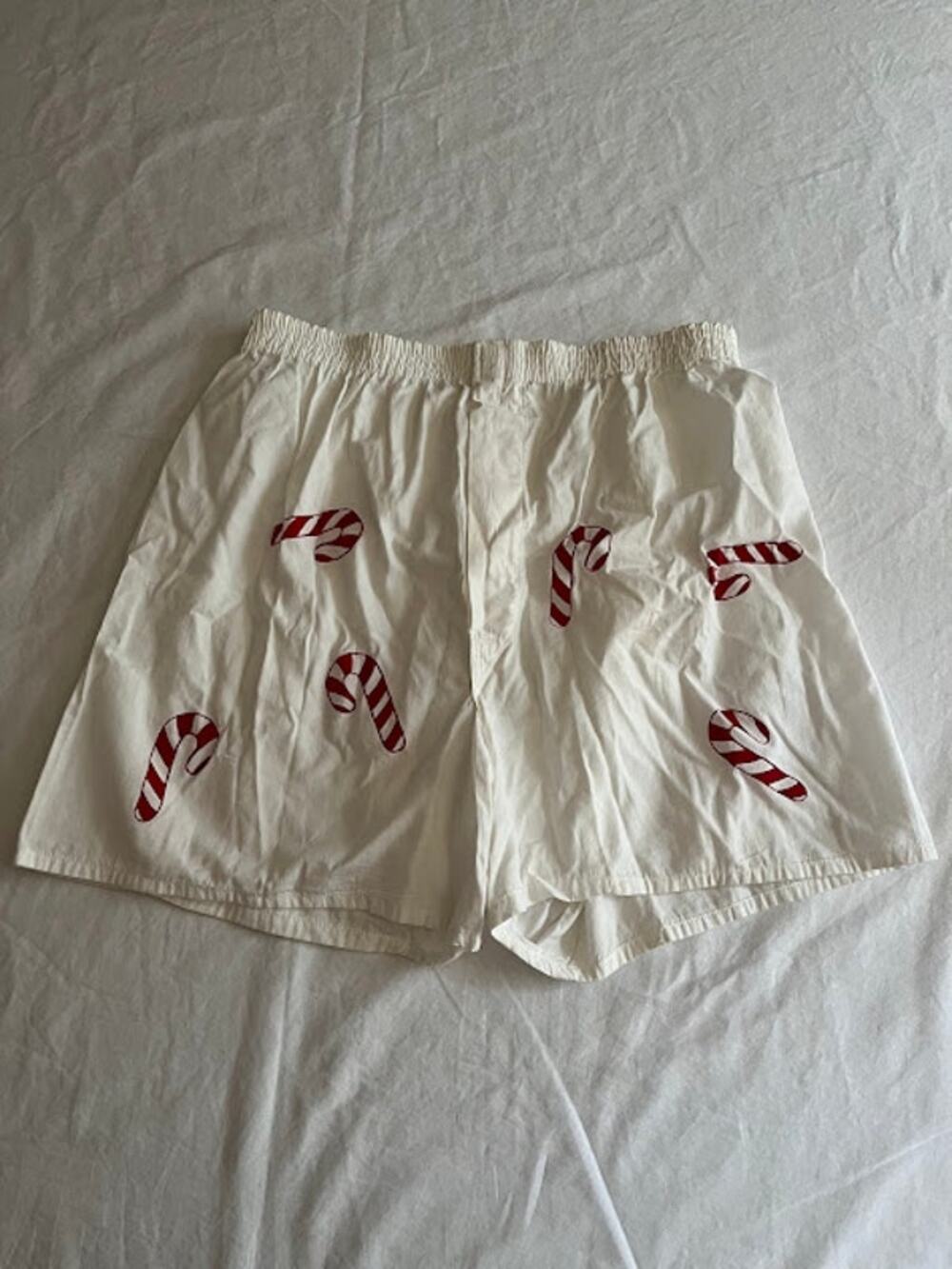 All Cotton Boxers White with Candy Canes Size 36 L NWOT